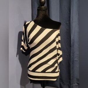 Black and White Striped Off-Shoulder Top